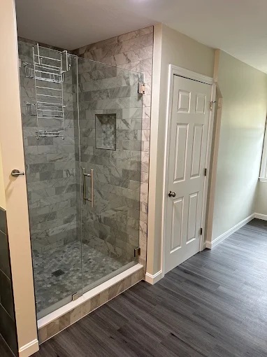Marble-Tiled Walk-In Shower