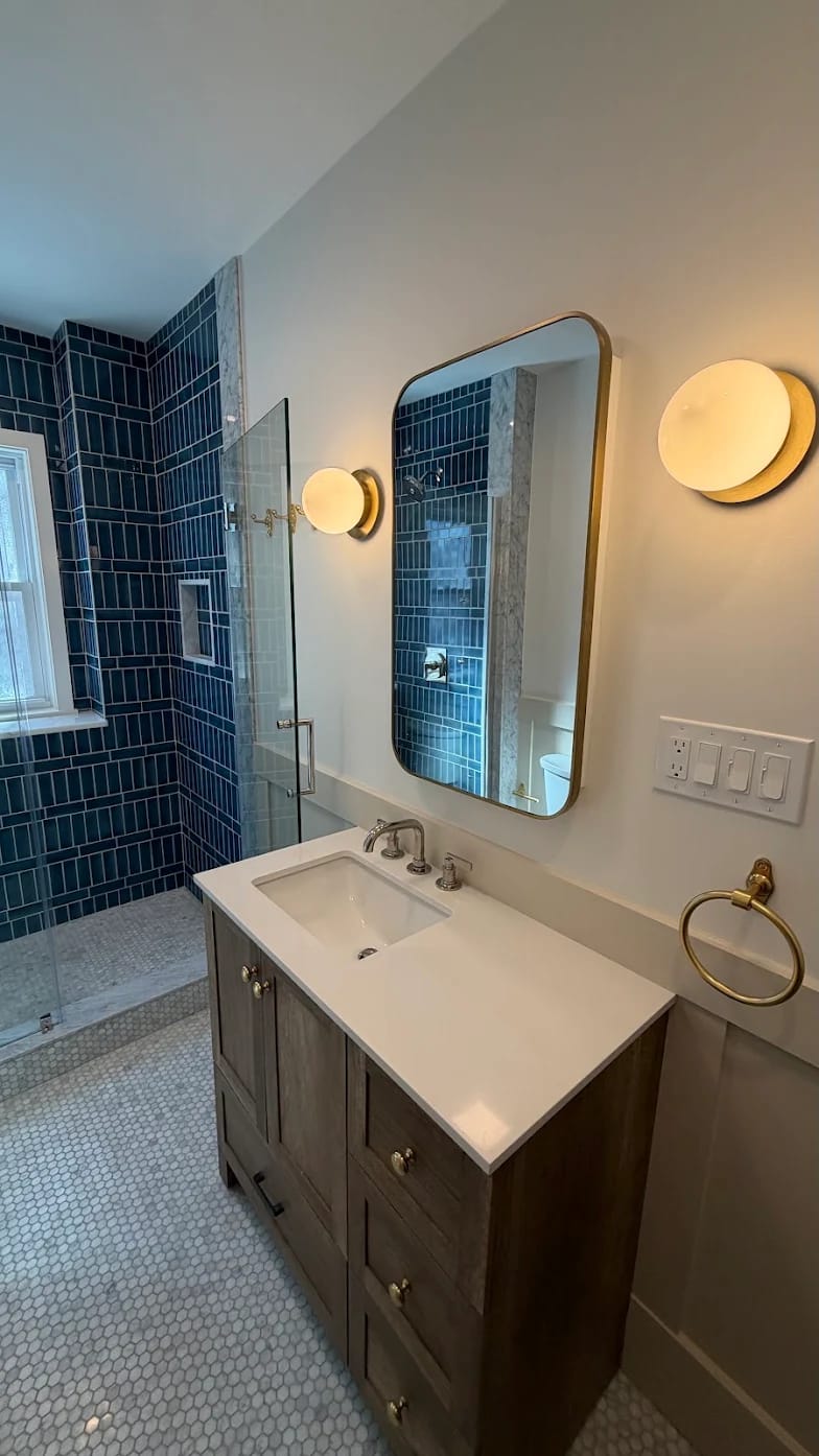 Master Bath with Blue Shower